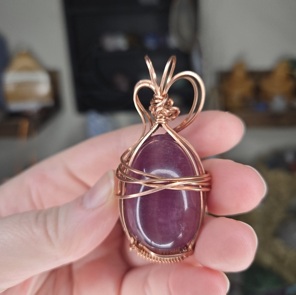 Purple Grape Candy Fluorite Wire Wrap Crystal Pendant - Picture 3 of 5